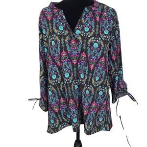 Roper Top Women's S Purple Jewel Tone Paisley Print Long Sleeves Western Blouse